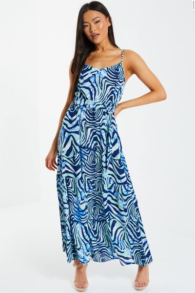 Blue Zebra Print Midi Dress
